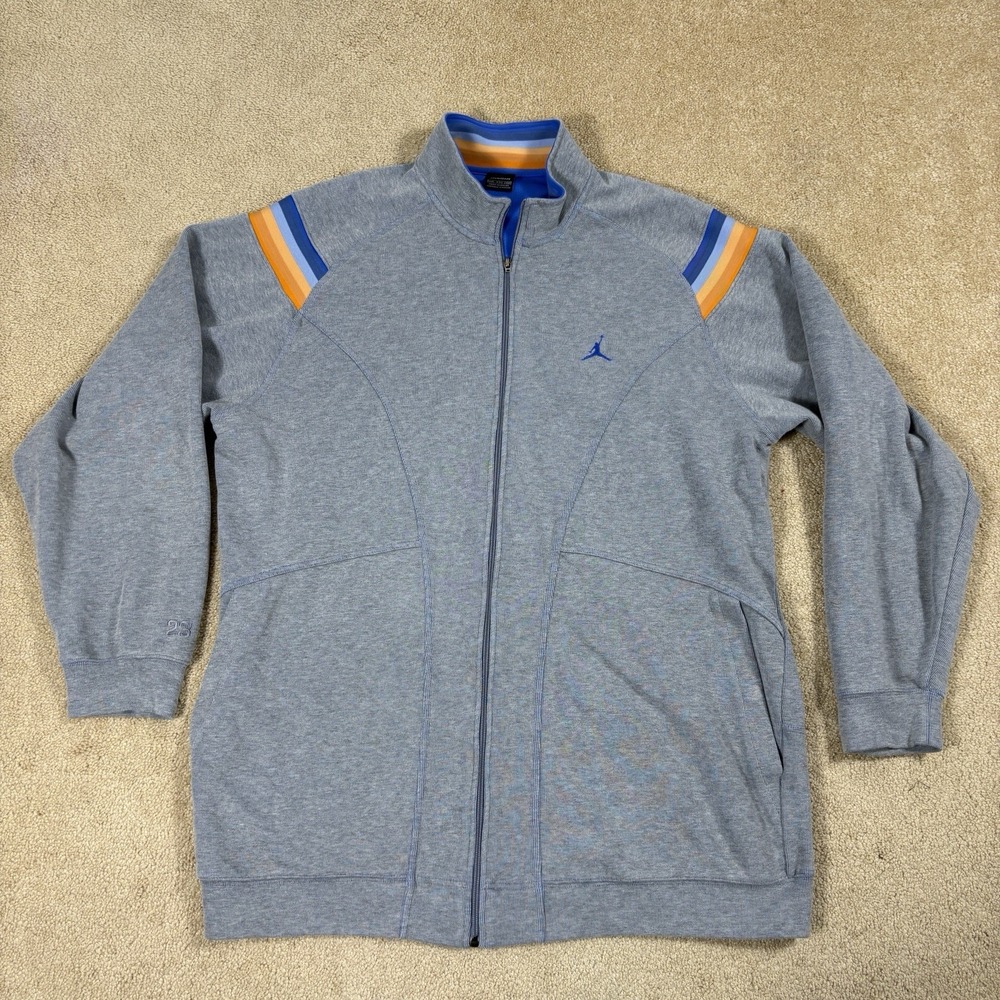Y2K VTG Jordan Track Jacket Mens XXL Grey Blue Long Sleeve Full Zip Mock Neck